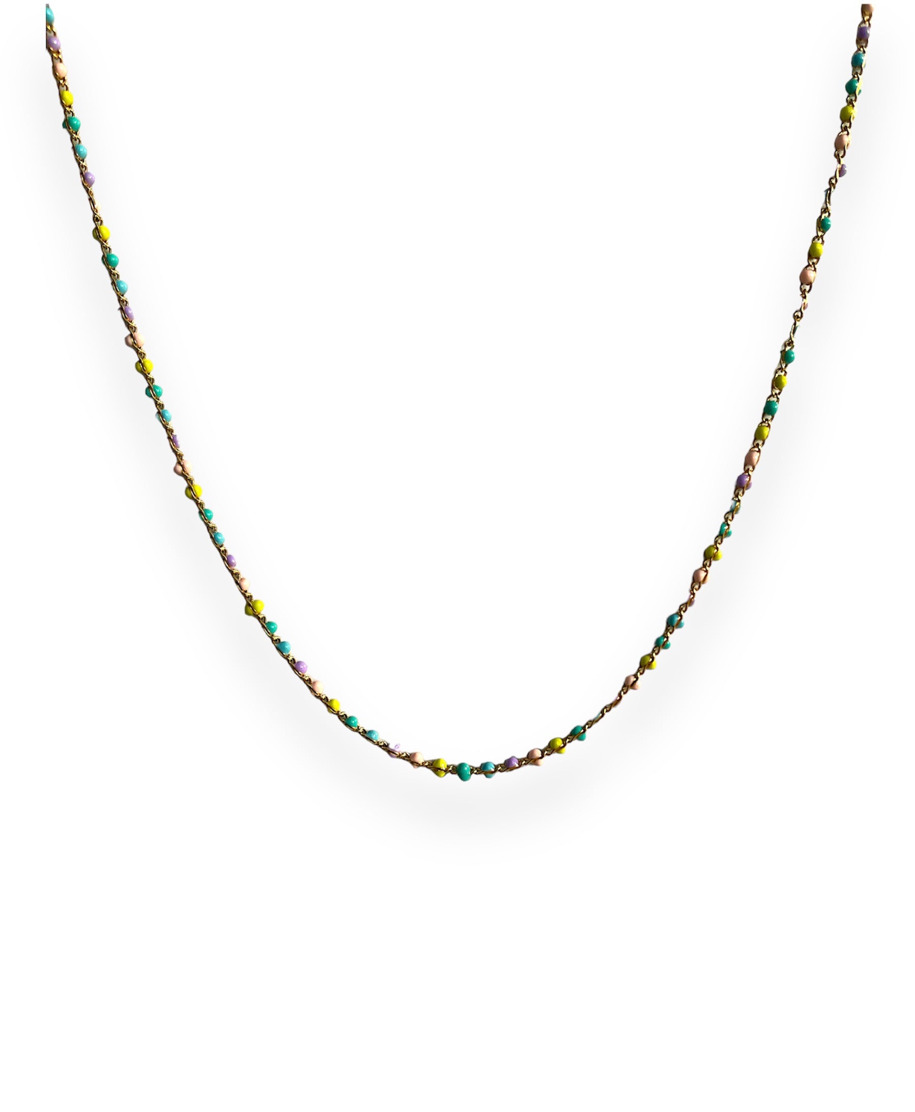 Enamel Beaded Chain Necklace Turquoise / Gold