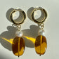 Amber bead & Pearl Hoop Earrings