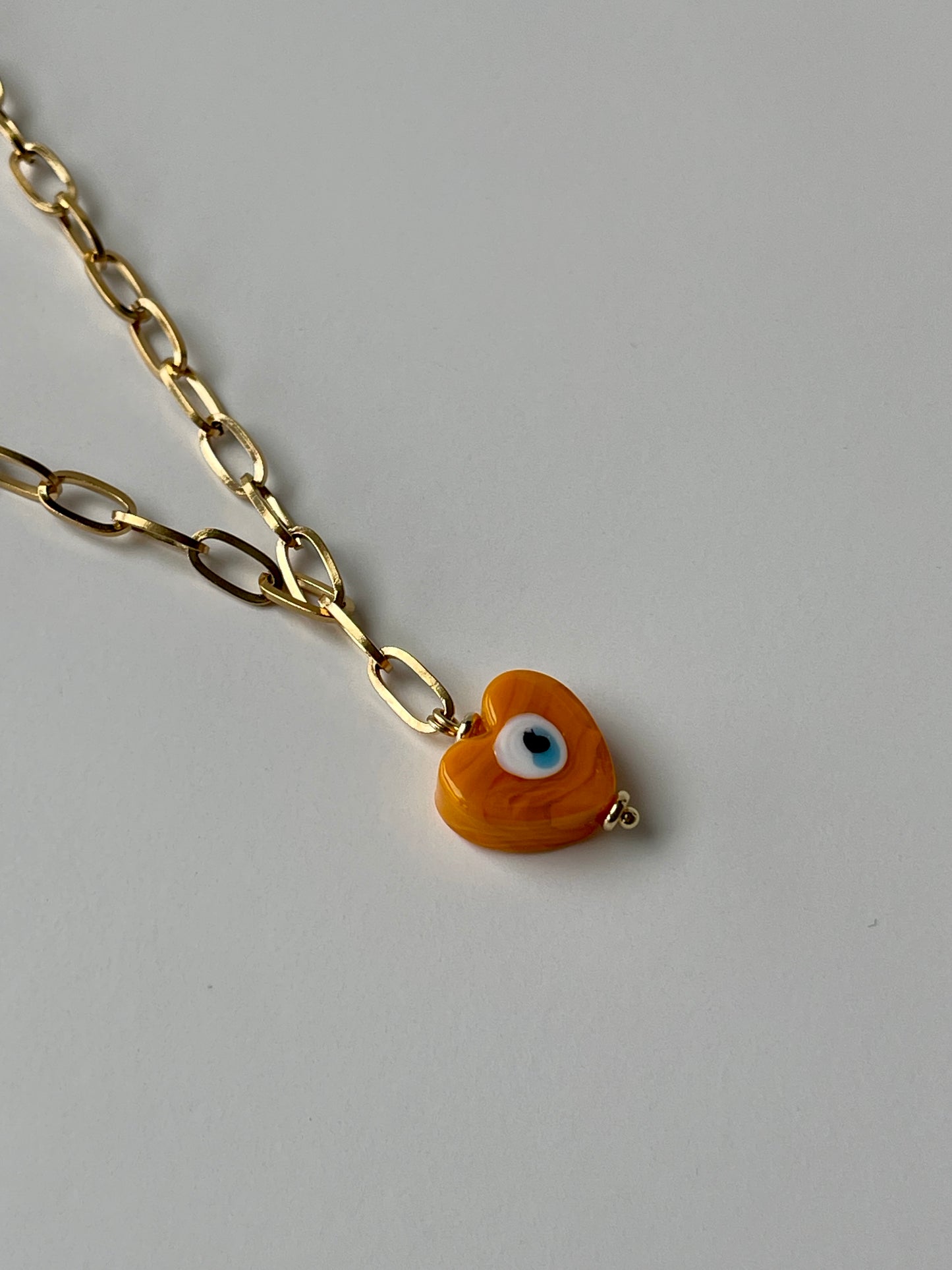 Orange Evil Eye Heart Pendant Necklace