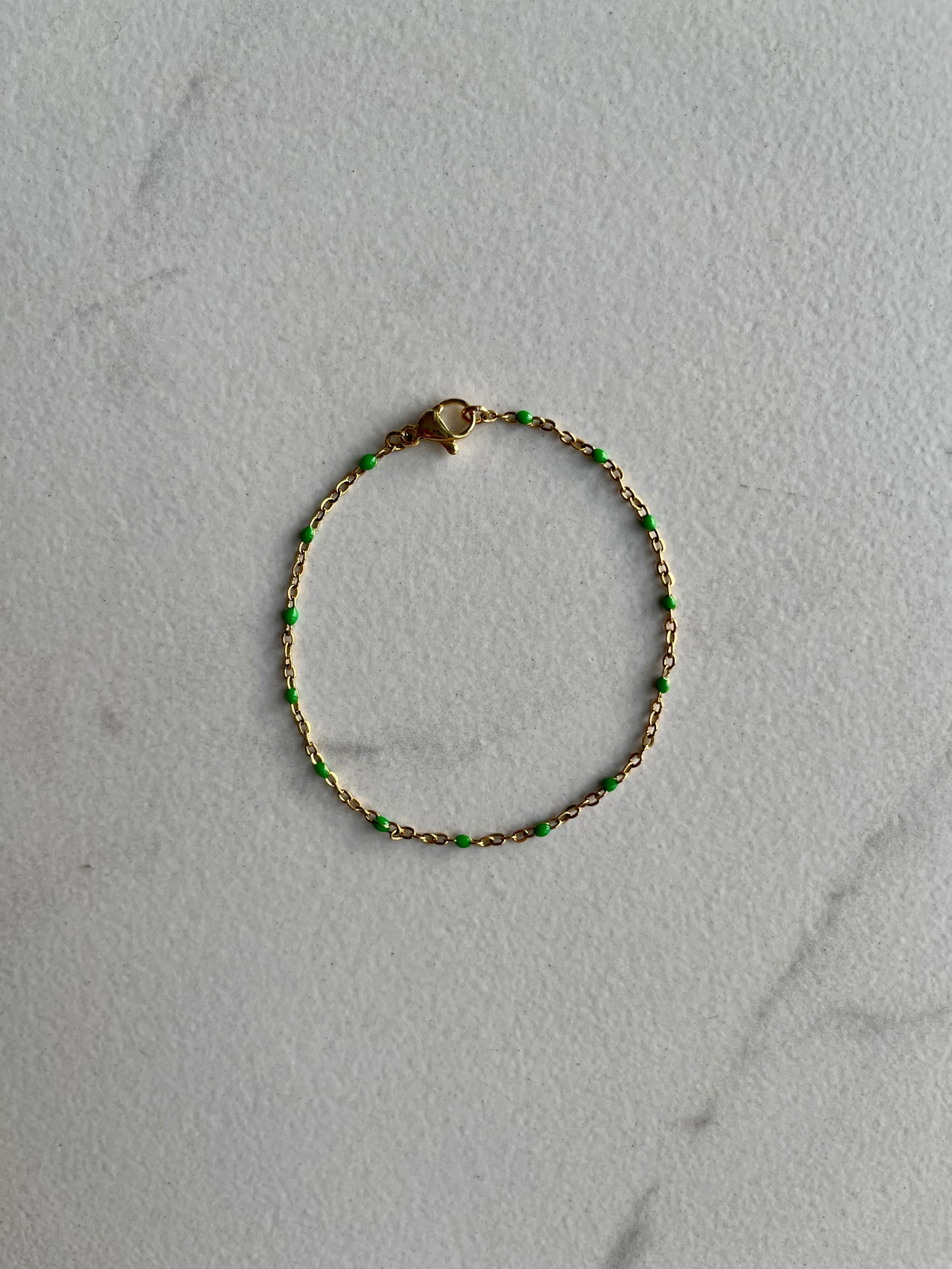 Green enamel ball chain gold bracelet