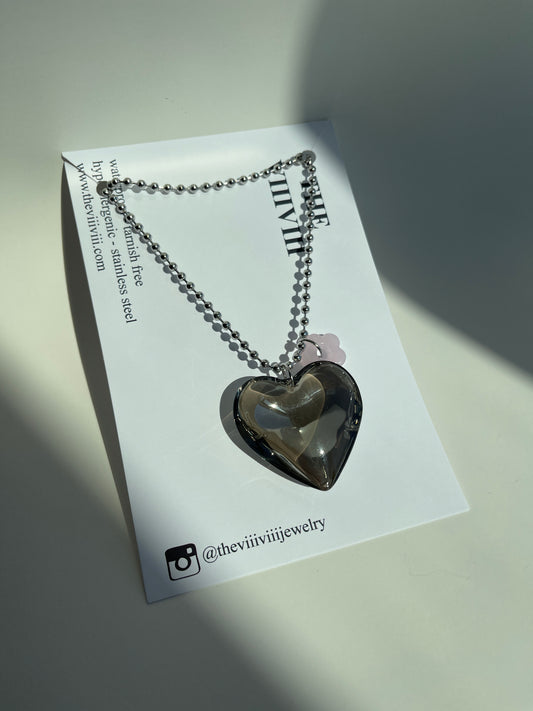 Grey Puffy Heart Pendant Necklace