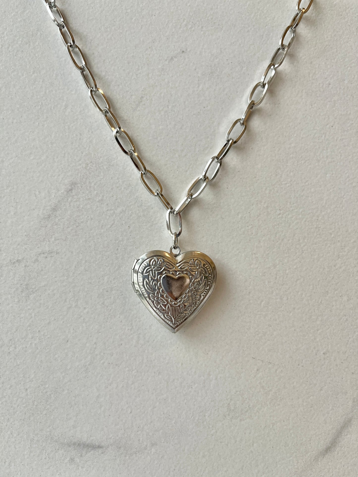 Nova Heart Locket  Silver Paper Clip  Chain Necklace