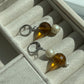 Amber glass bead & glass pearl huggie earrings