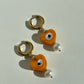 Orange heart evil eyes & fresh water pearl hoop earrings