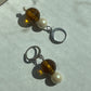 Amber glass bead & glass pearl huggie earrings