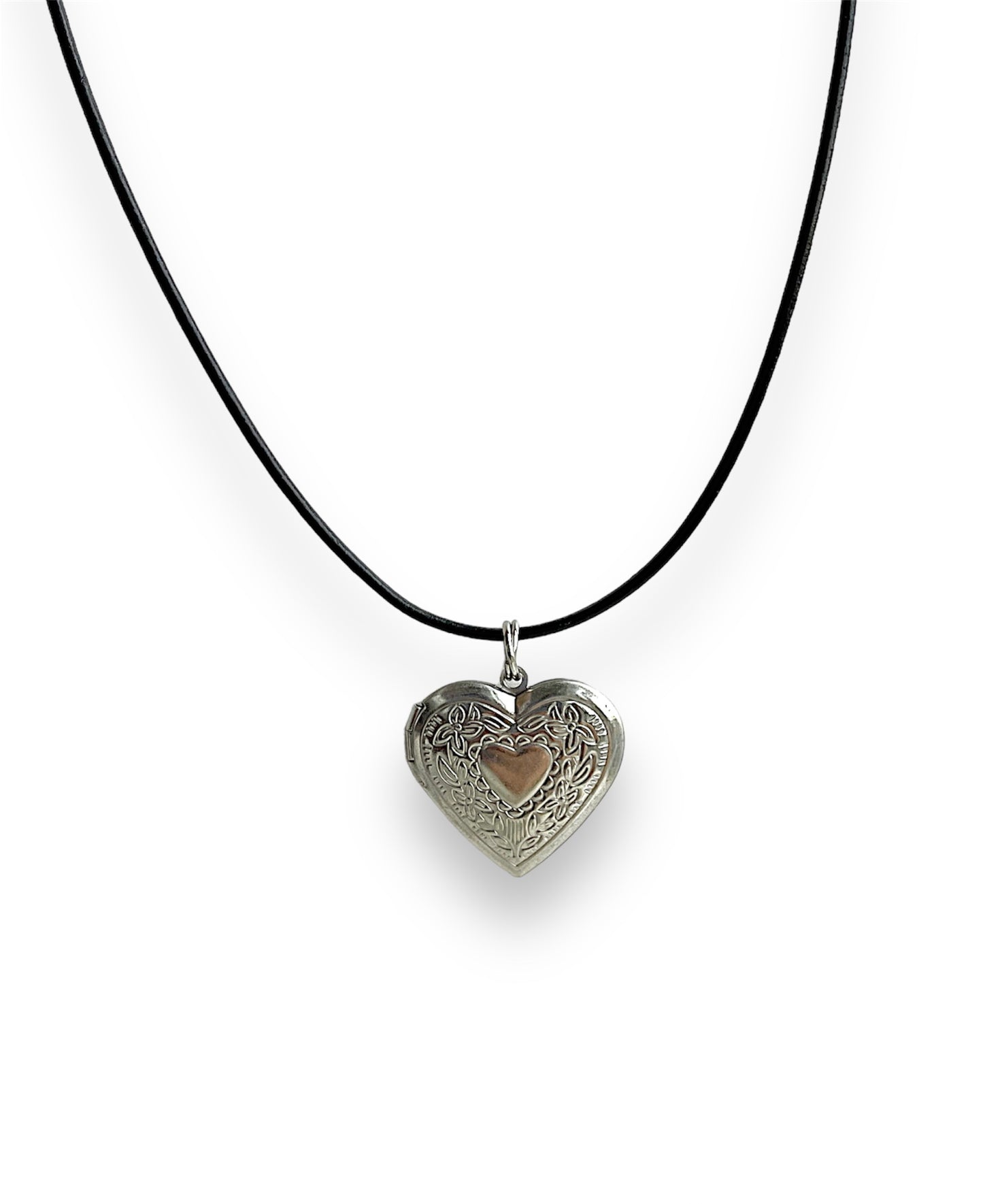 Silver heart locket necklace