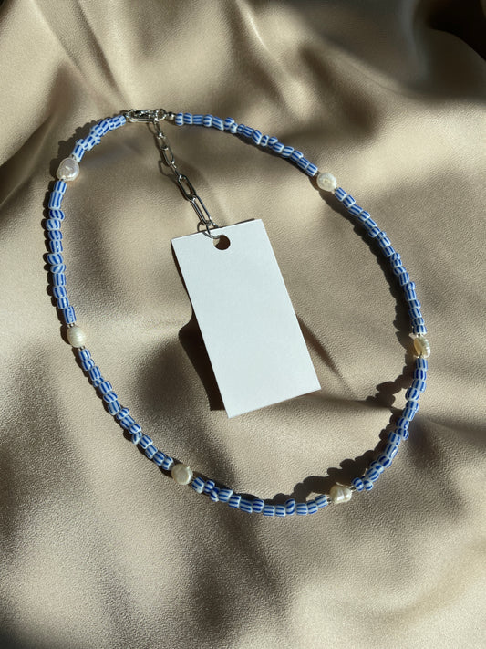 Havana Blue Beaded Pearl Necklace