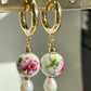 Flower pattern ceramic bead & Pearl Hoop Earrings