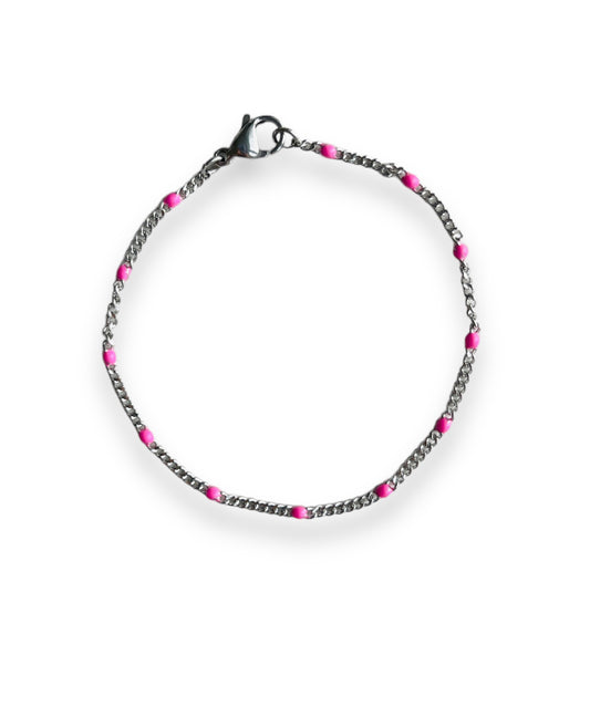 Pink enamel ball chain silver bracelet