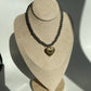 Gold heart locket pendant & chunky silver beaded necklace