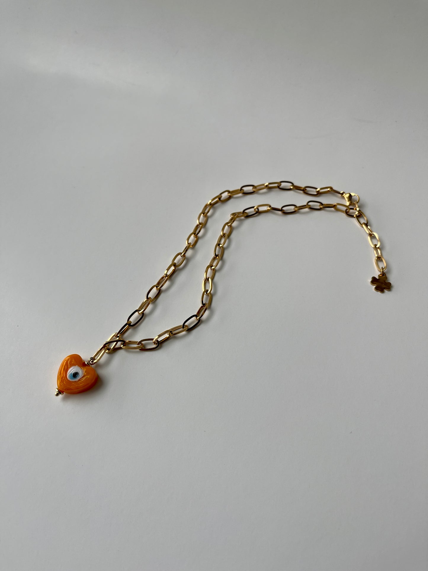 Orange Evil Eye Heart Pendant Necklace