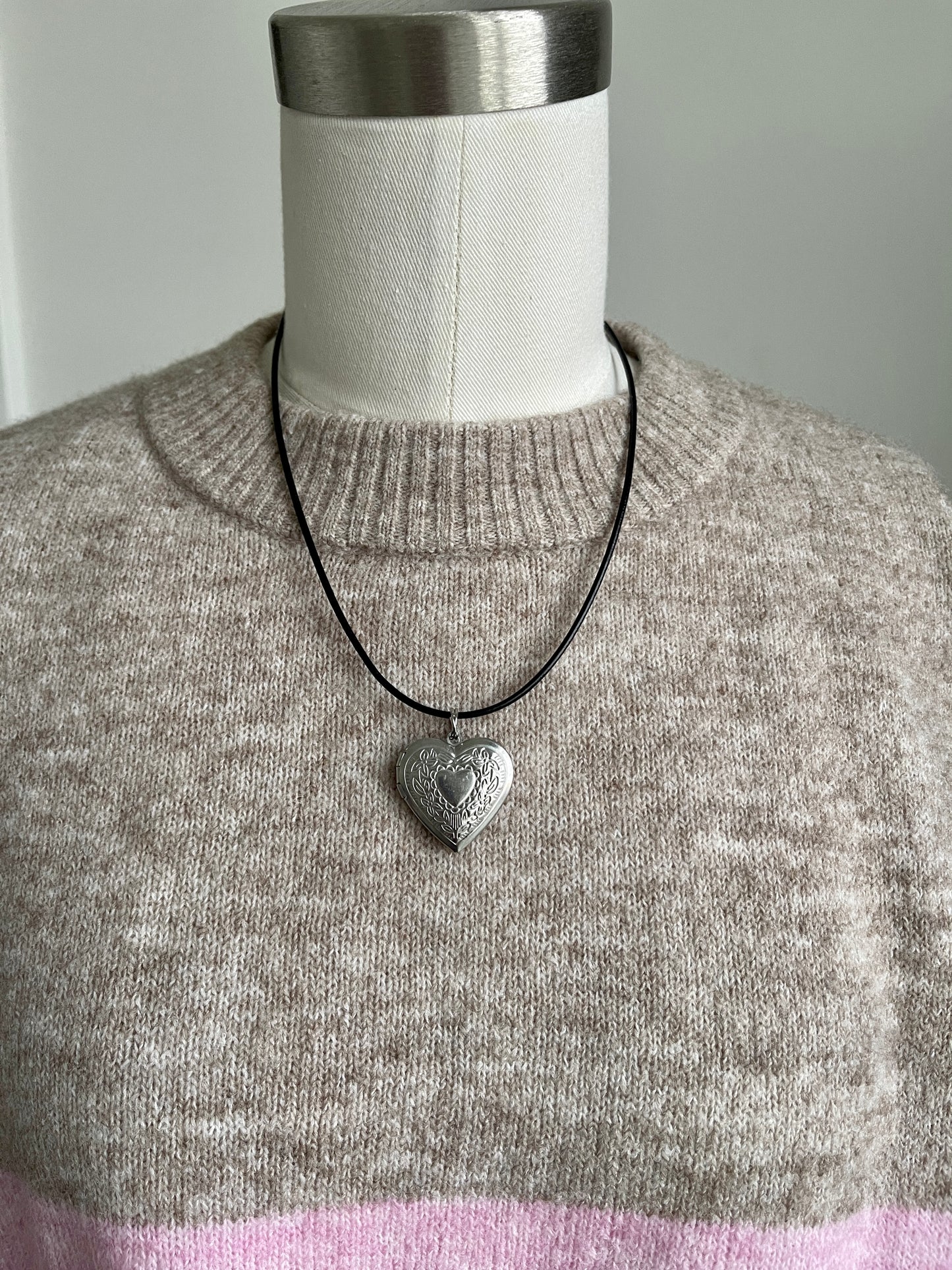 Silver heart locket necklace