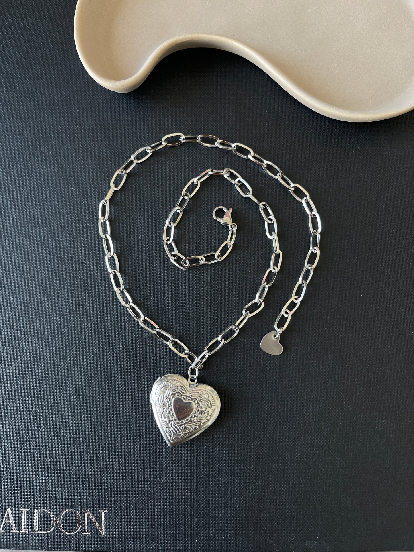 Nova Heart Locket  Silver Paper Clip  Chain Necklace