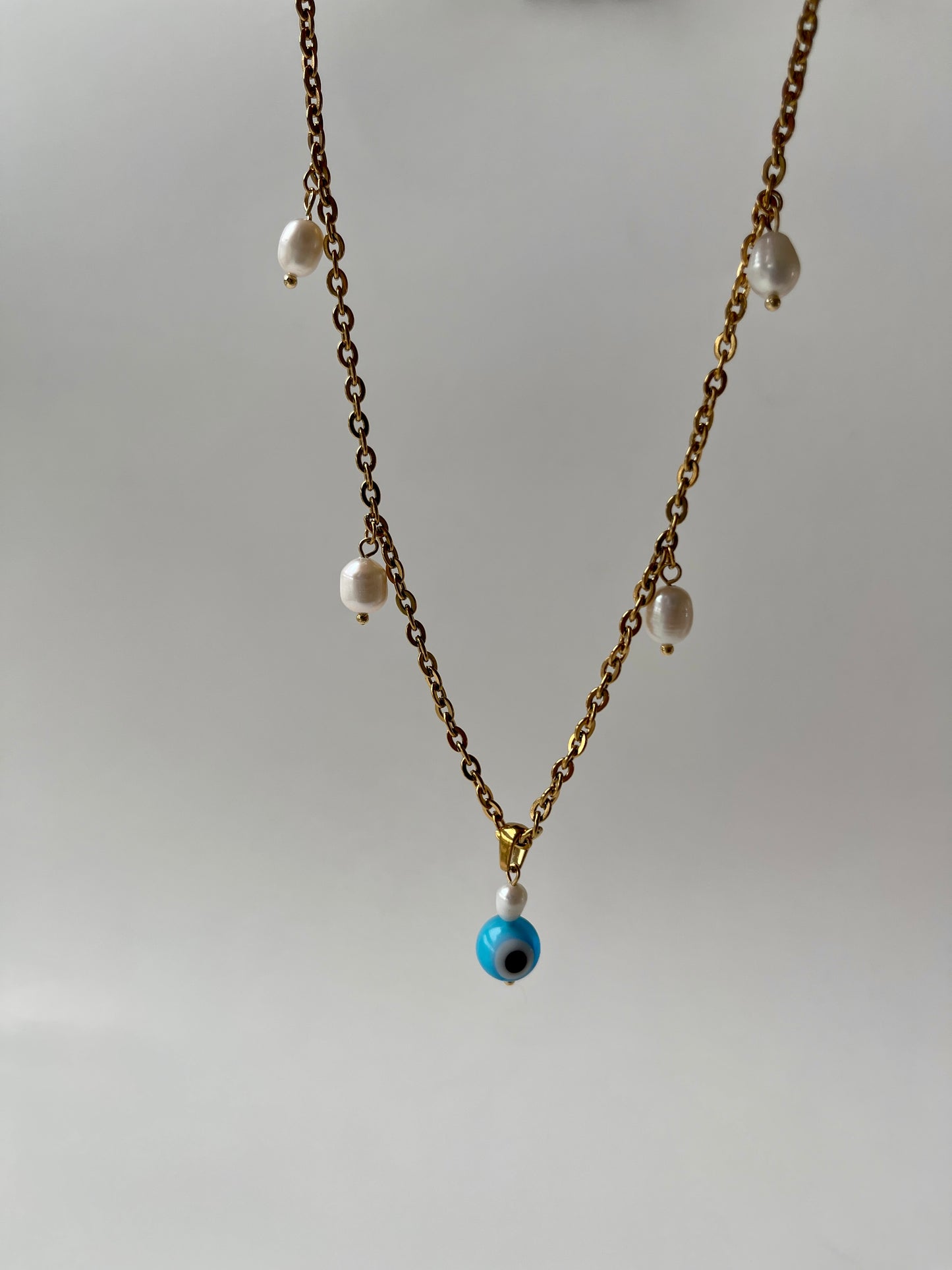 Pearl & Evil Eye Gold  Necklace