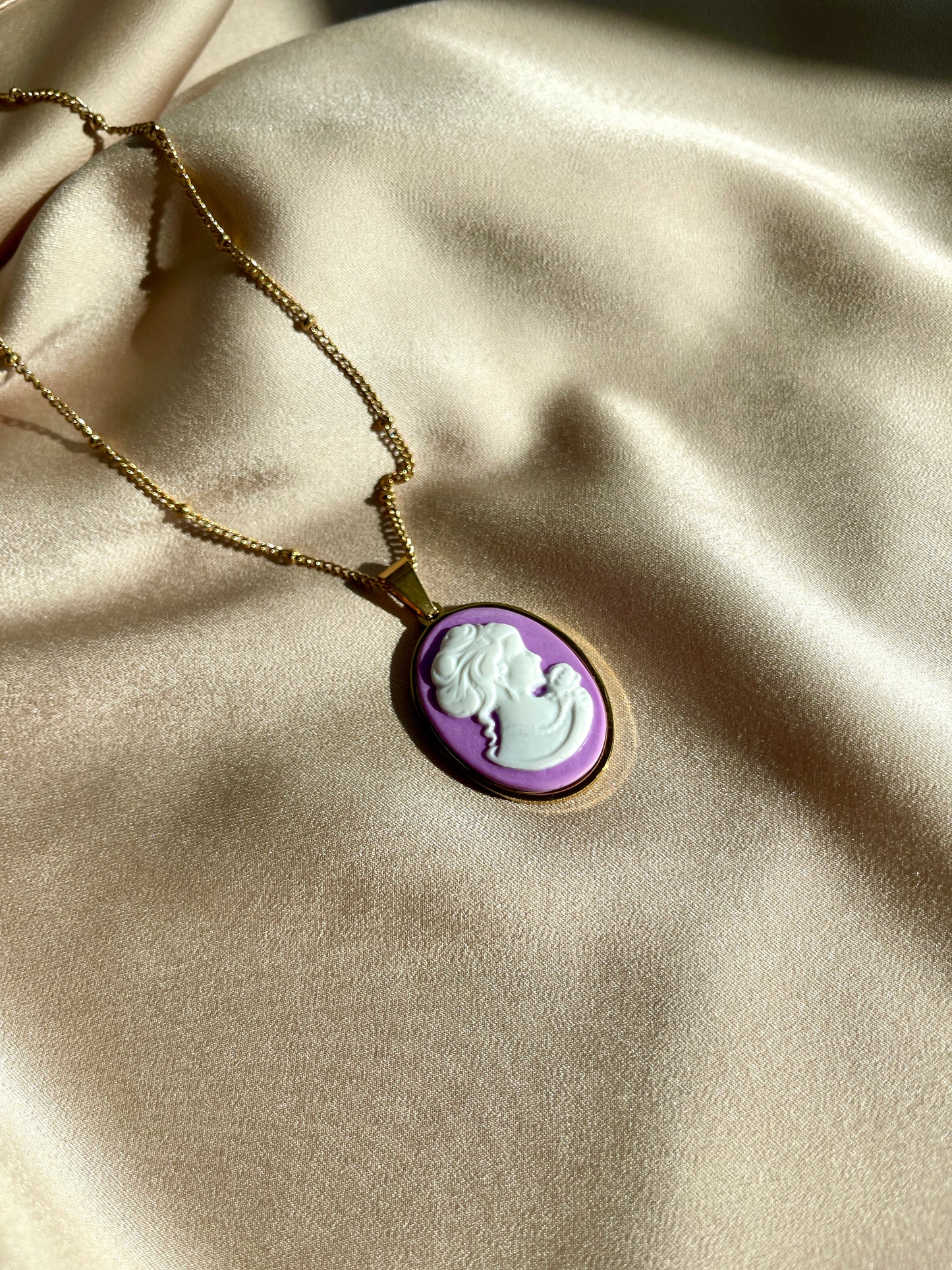 Purple Cameo Lady Pendant Necklace