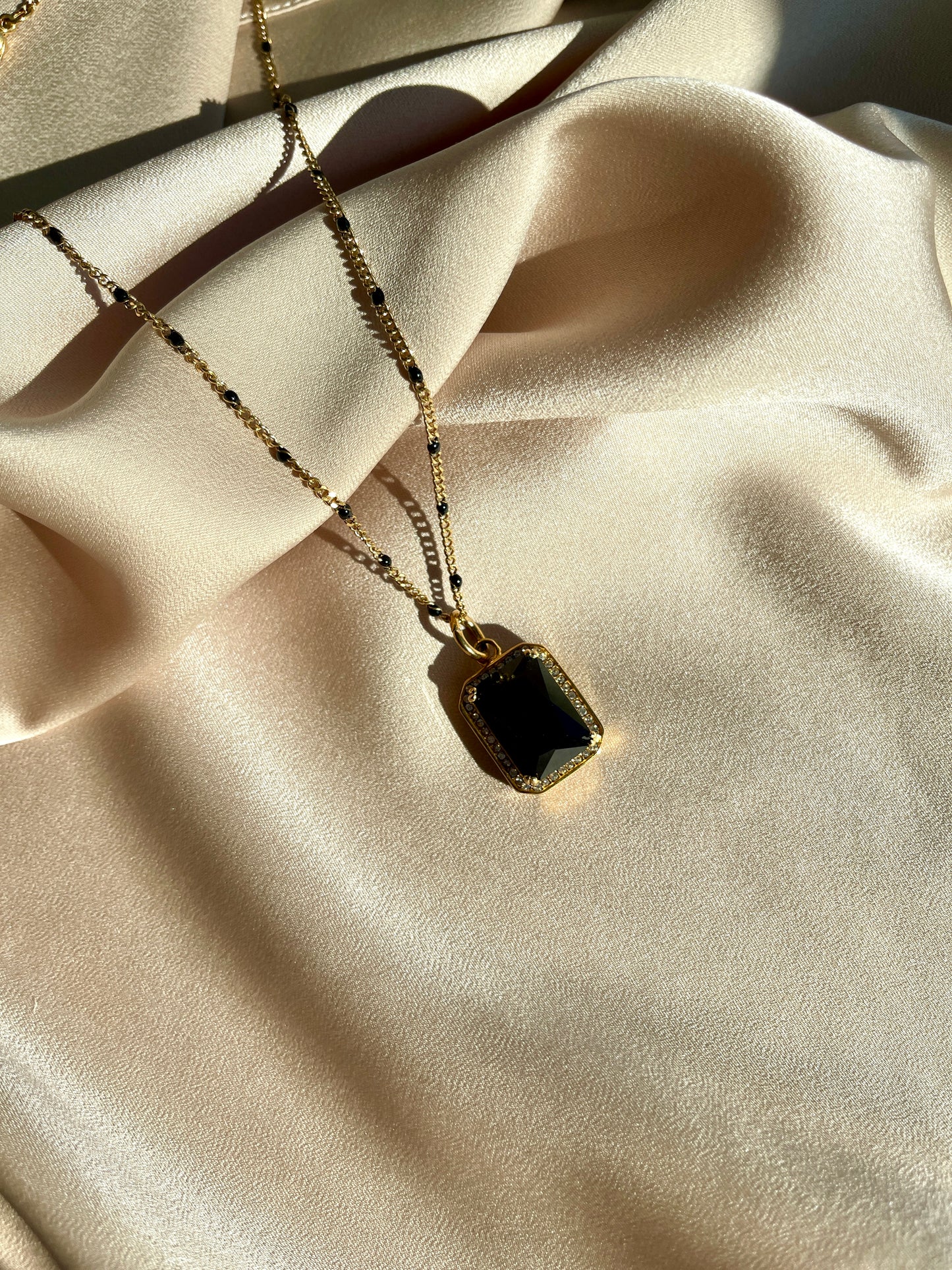 Onyx Pendant Gold Necklace