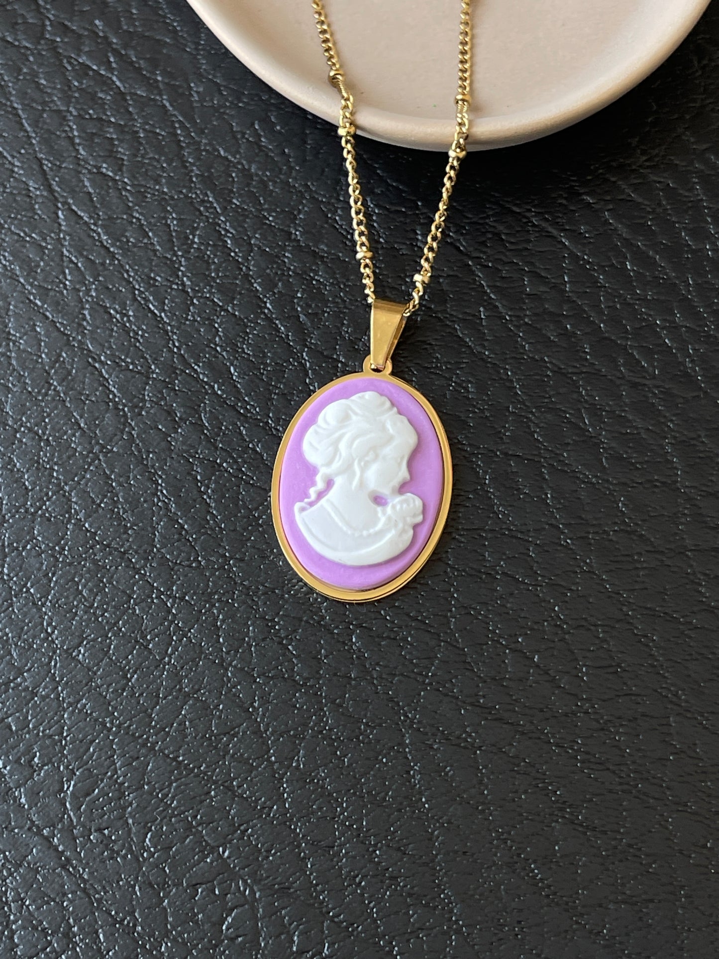 Purple Cameo Lady Pendant Necklace