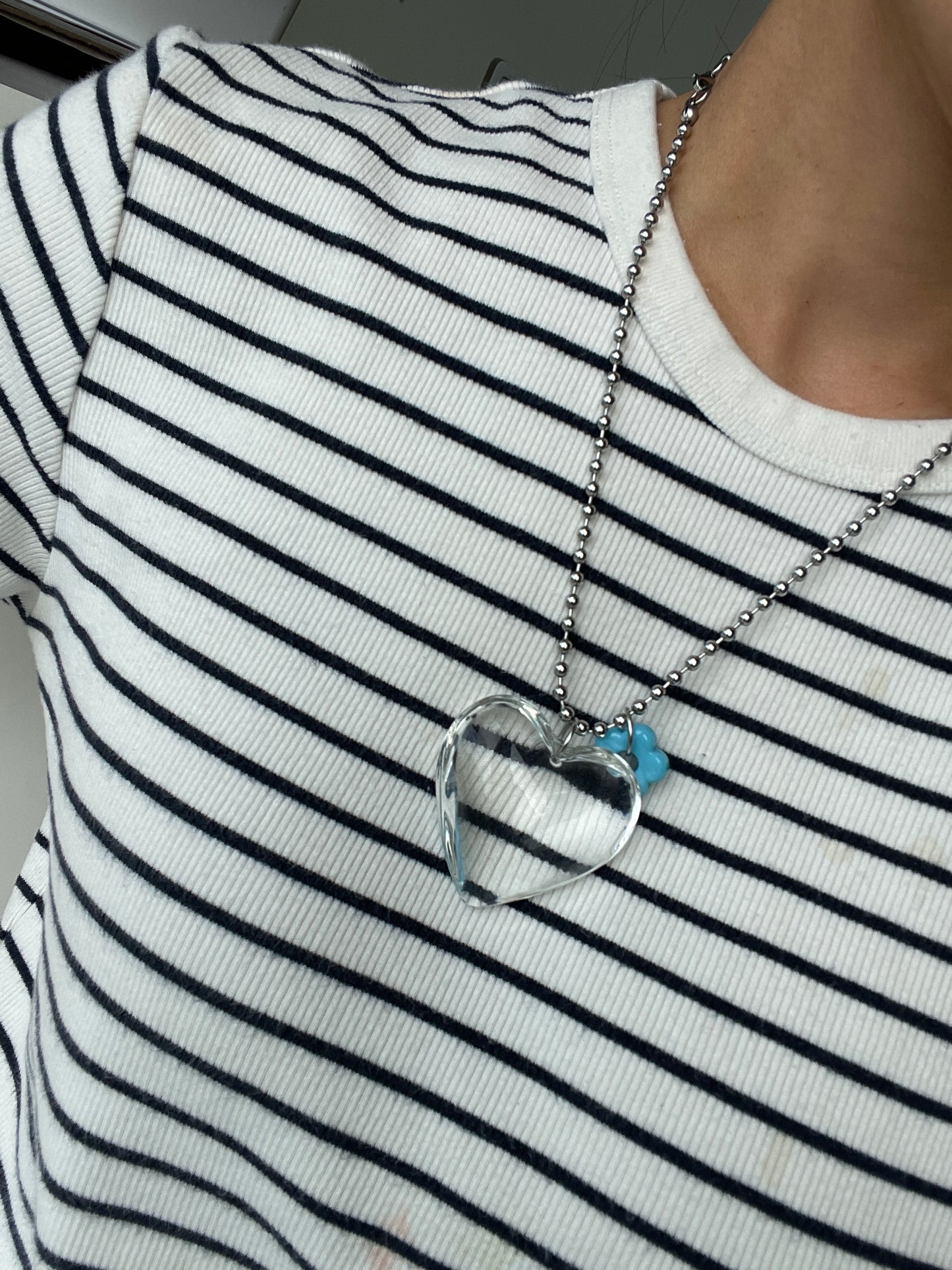 Clear Puffy Heart Pendant Necklace