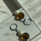 Amber glass bead & glass pearl huggie earrings