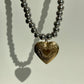 Gold heart locket pendant & chunky silver beaded necklace