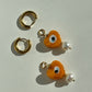 Orange heart evil eyes & fresh water pearl hoop earrings