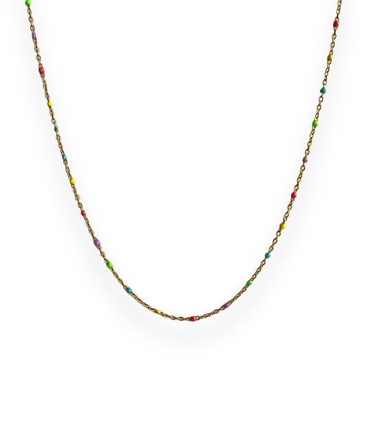 Colourful enamel chain gold 
necklace