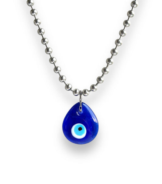 Tear Drop Blue Evil Eye with Ball Chain Necklace