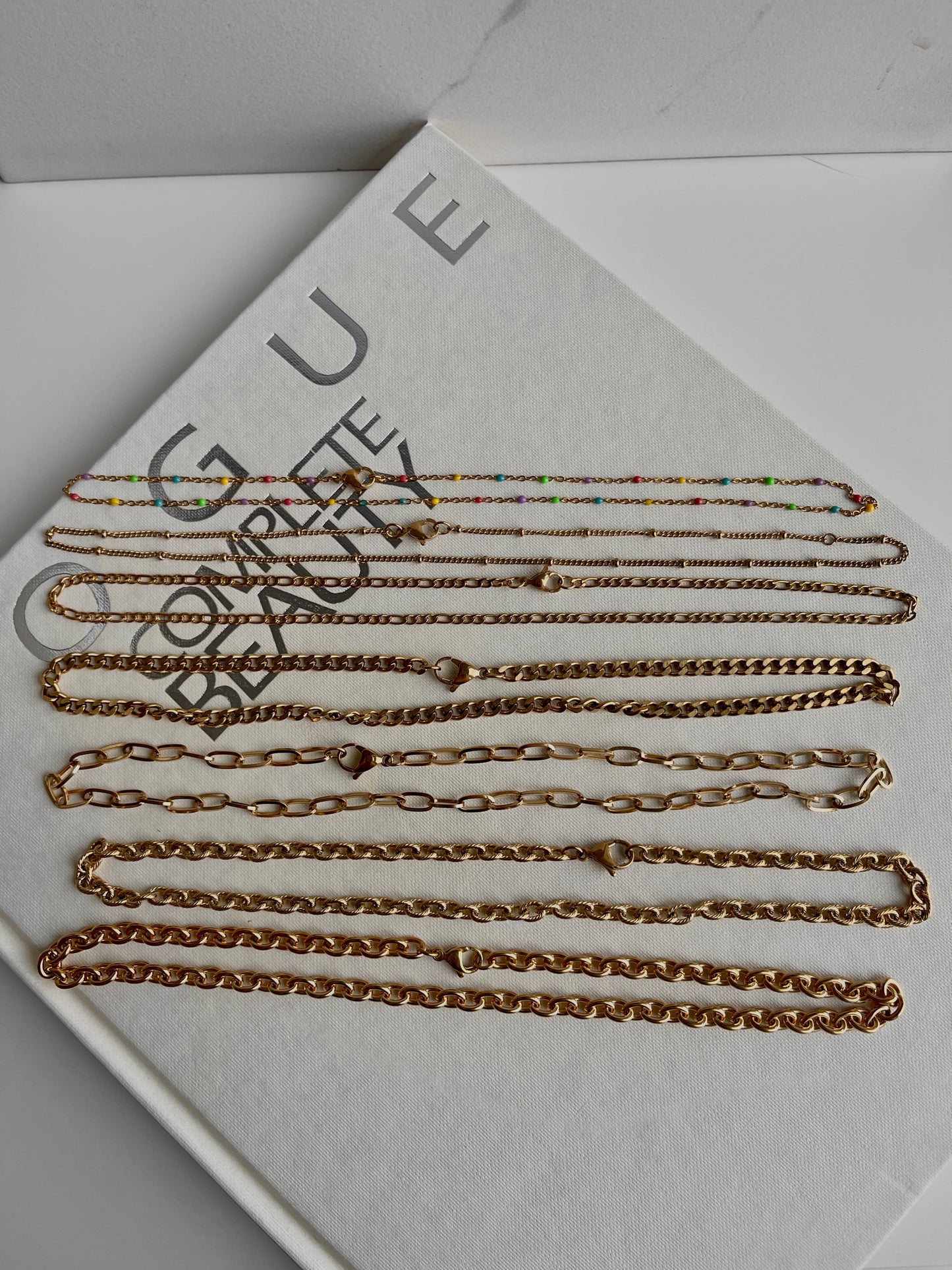 Colourful enamel chain gold 
necklace