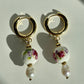 Flower pattern ceramic bead & Pearl Hoop Earrings