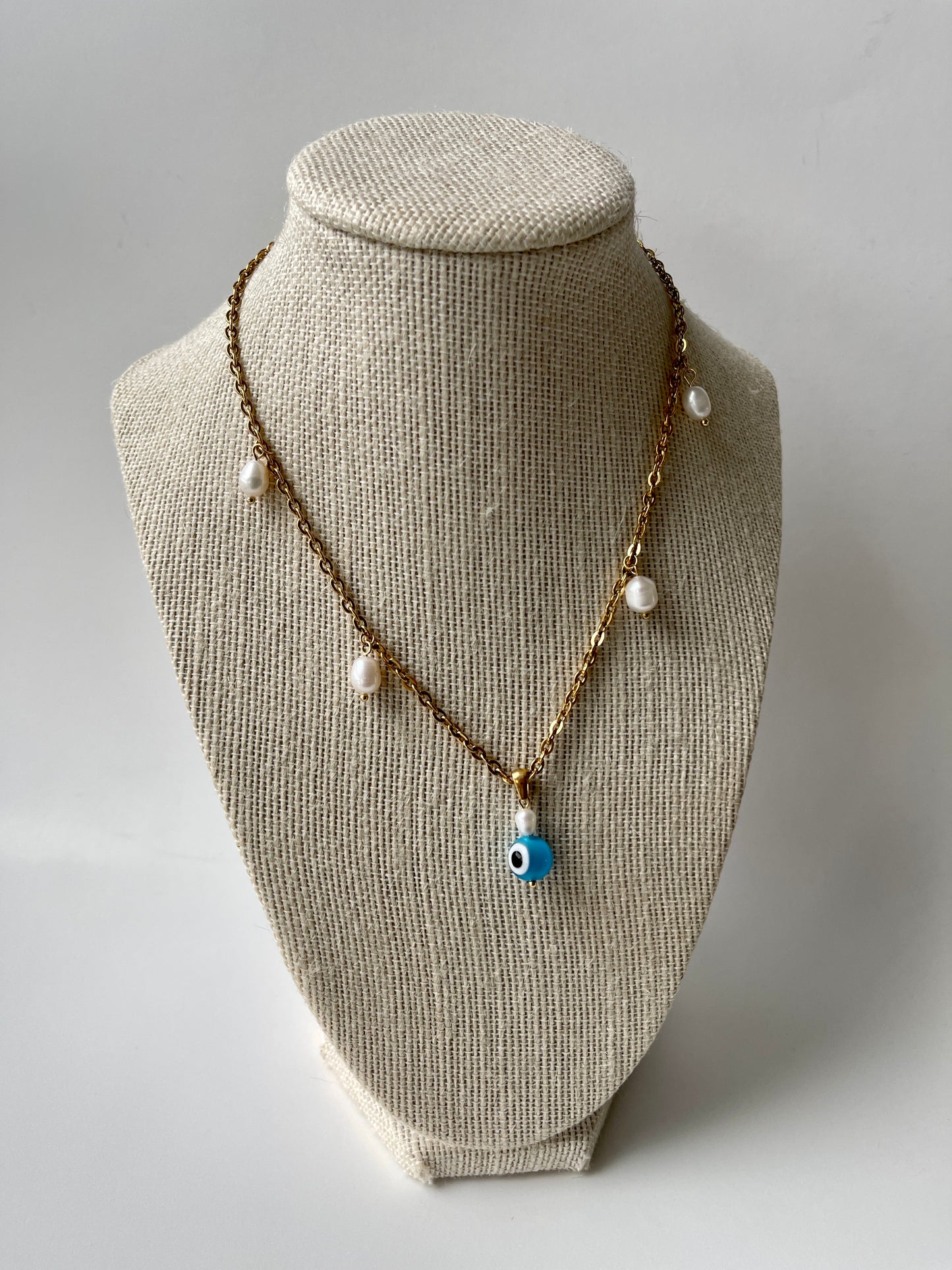 Pearl & Evil Eye Gold  Necklace