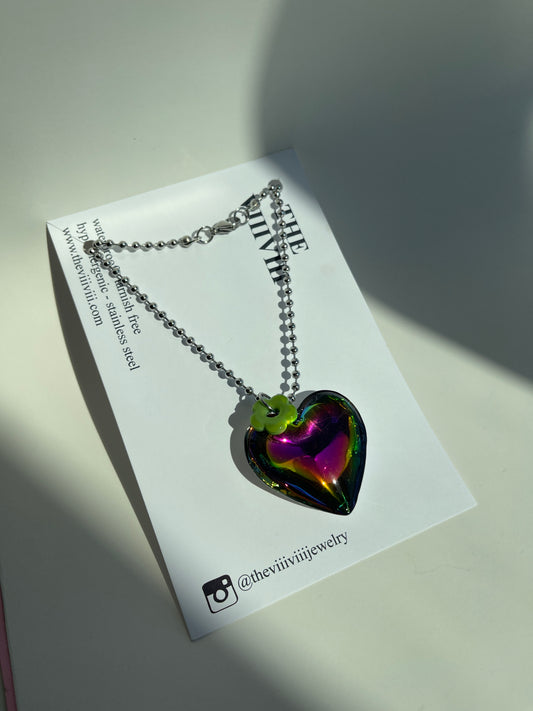 Multi color Puffy Heart Pendant Necklace