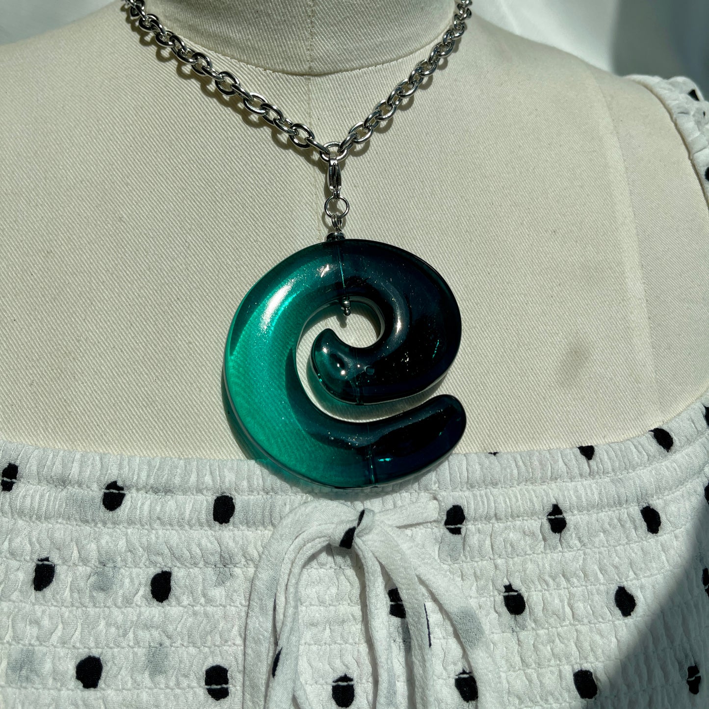 Turquoise Spiral Pendant Silver Necklace