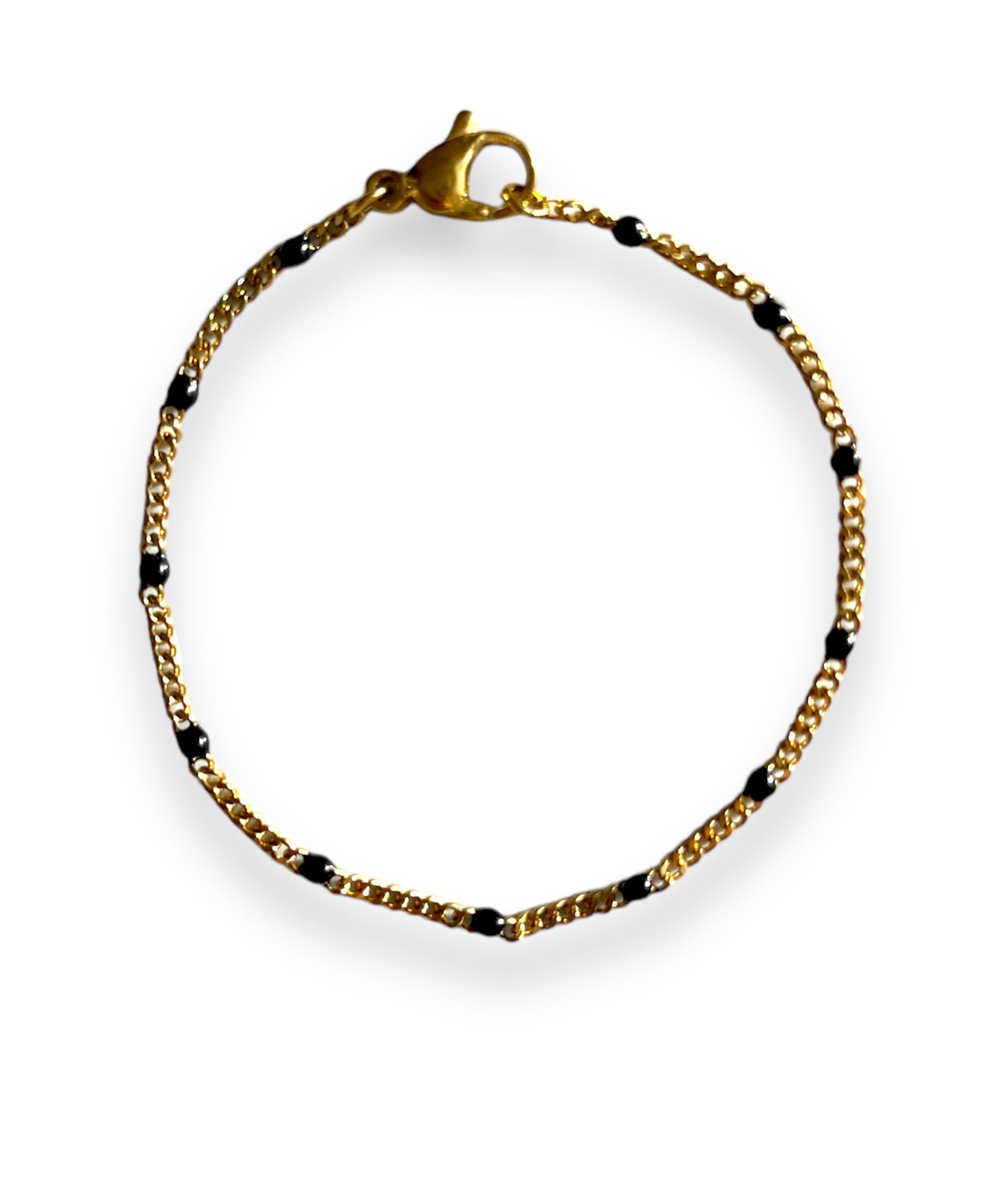 Black enamel chain gold bracelet