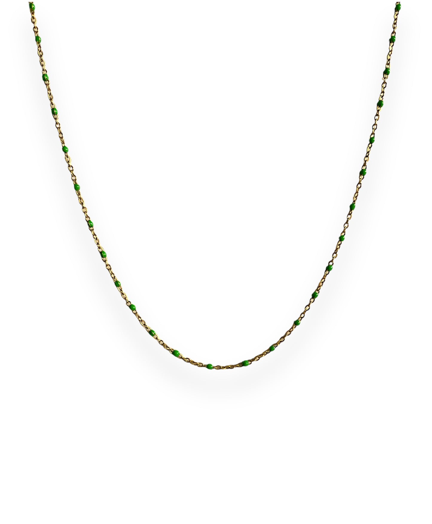 Green enamel chain gold 
necklace