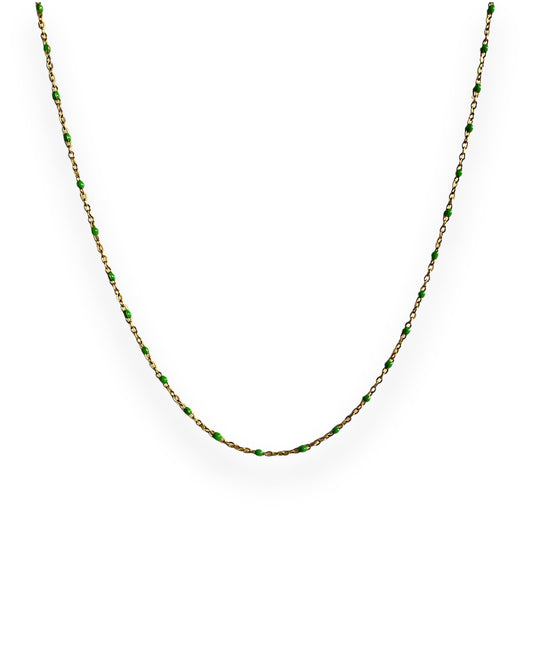 Green enamel chain gold 
necklace