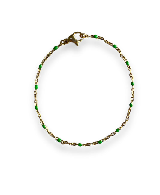 Green enamel ball chain gold bracelet