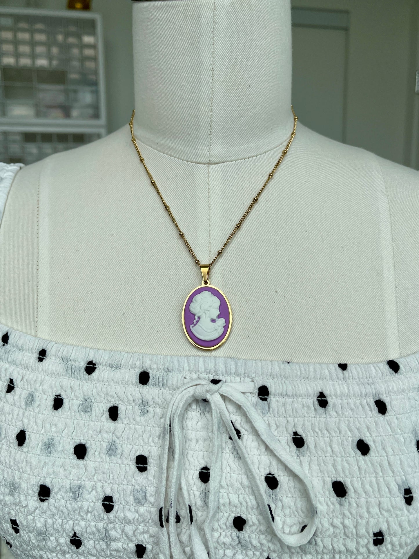 Purple Cameo Lady Pendant Necklace