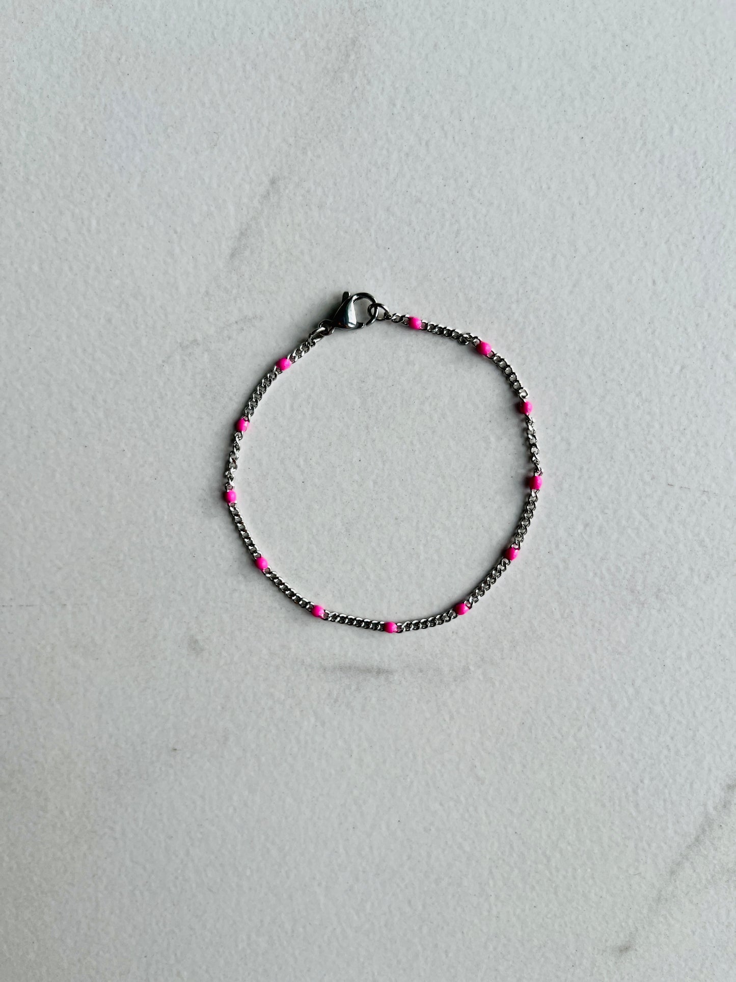 Pink enamel ball chain silver bracelet