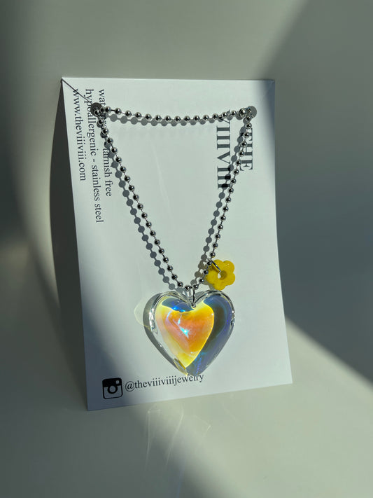 Clear Yellow Puffy Heart Pendant Necklace