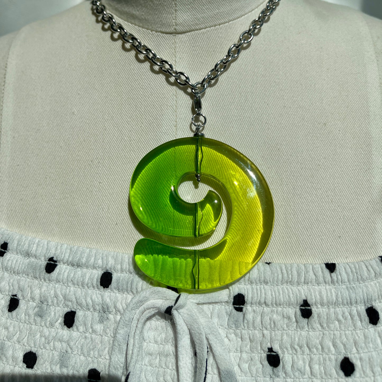 Green Spiral Pendant Silver Necklace