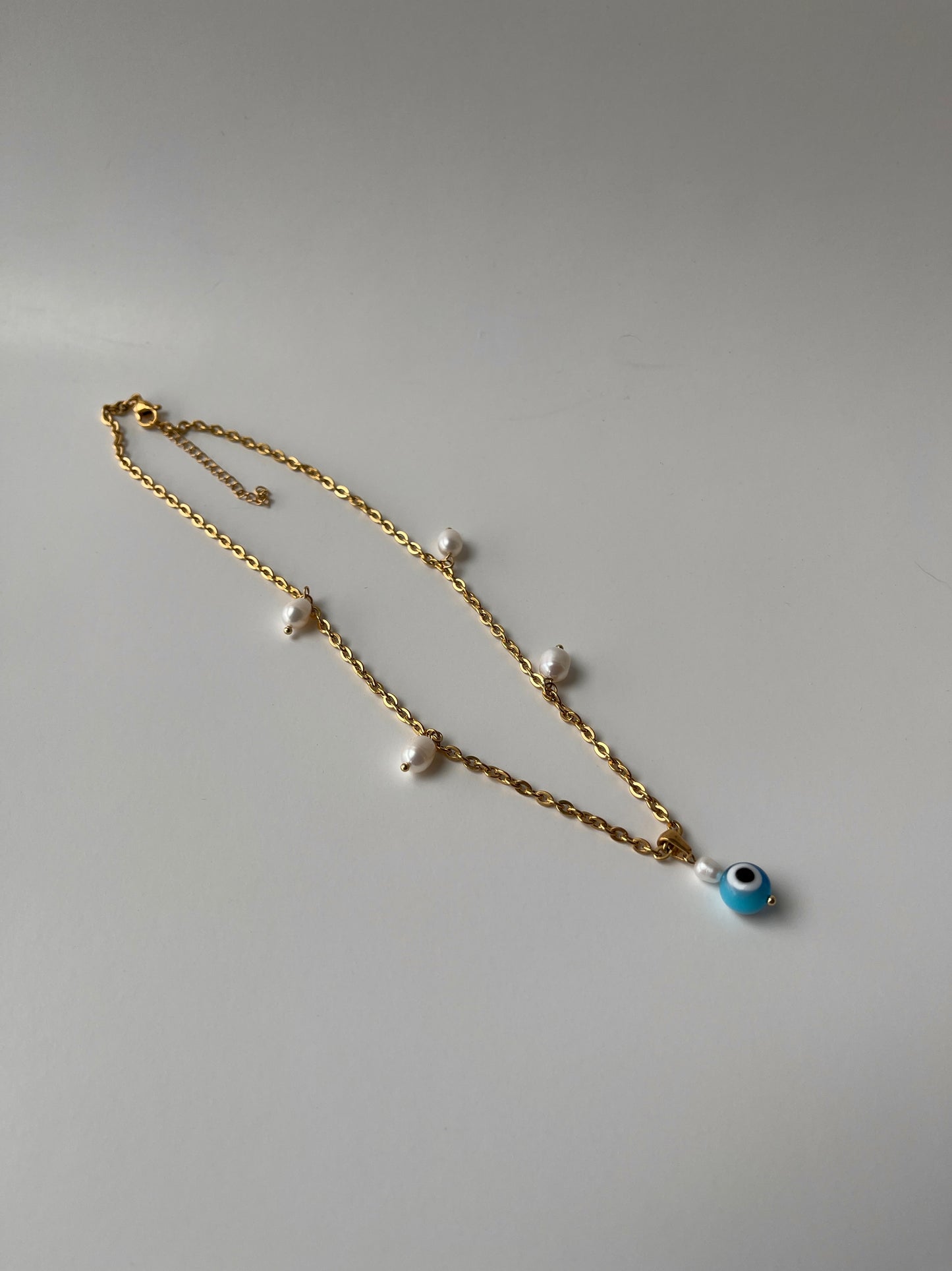 Pearl & Evil Eye Gold  Necklace