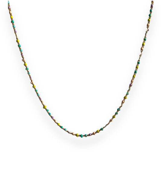 Pastel enamel chain gold 
necklace