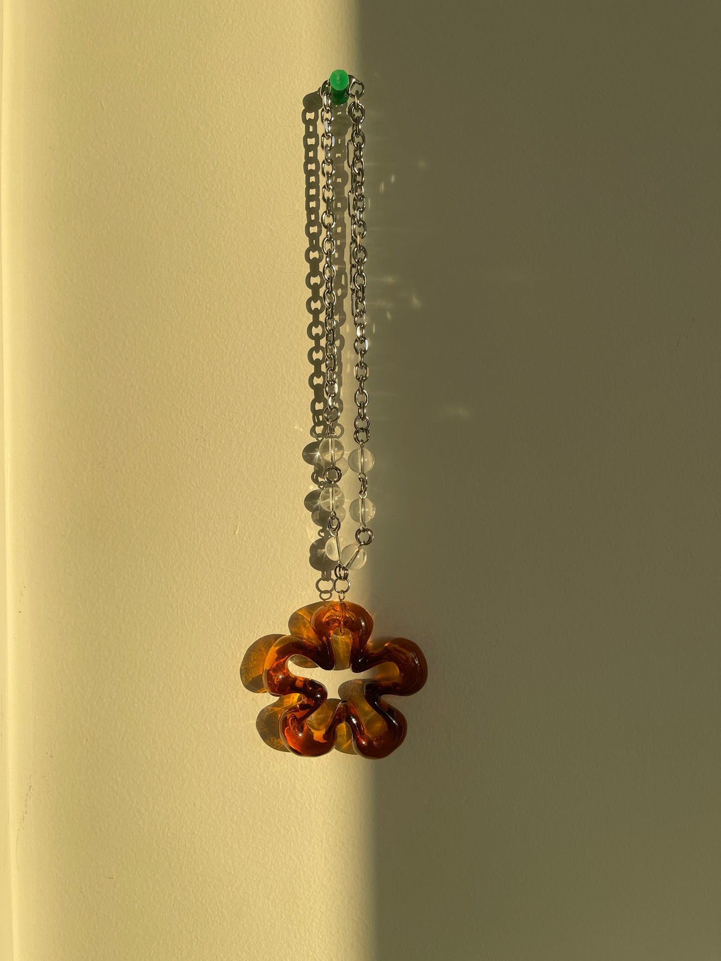 Acrylic Amber Flower Silver necklace