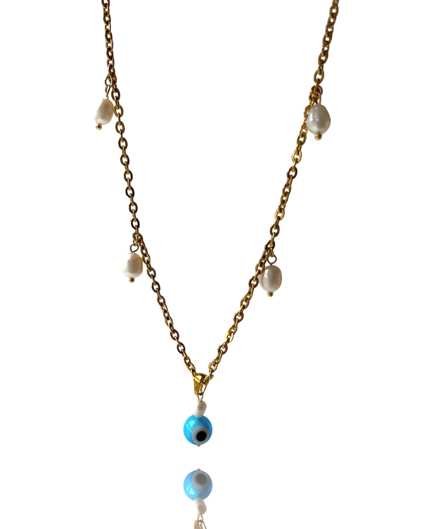 Pearl & Evil Eye Gold  Necklace