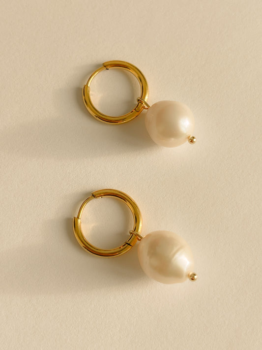 Pearl Drop Huggie Hoop Earrings