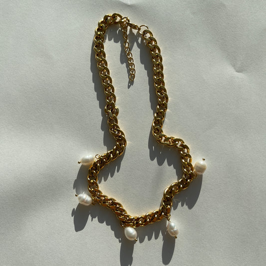 Madison Cuban Gold Chain Pearl Necklace