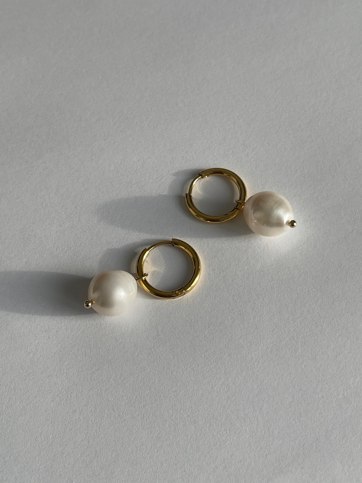 Pearl Drop Huggie Hoop Earrings