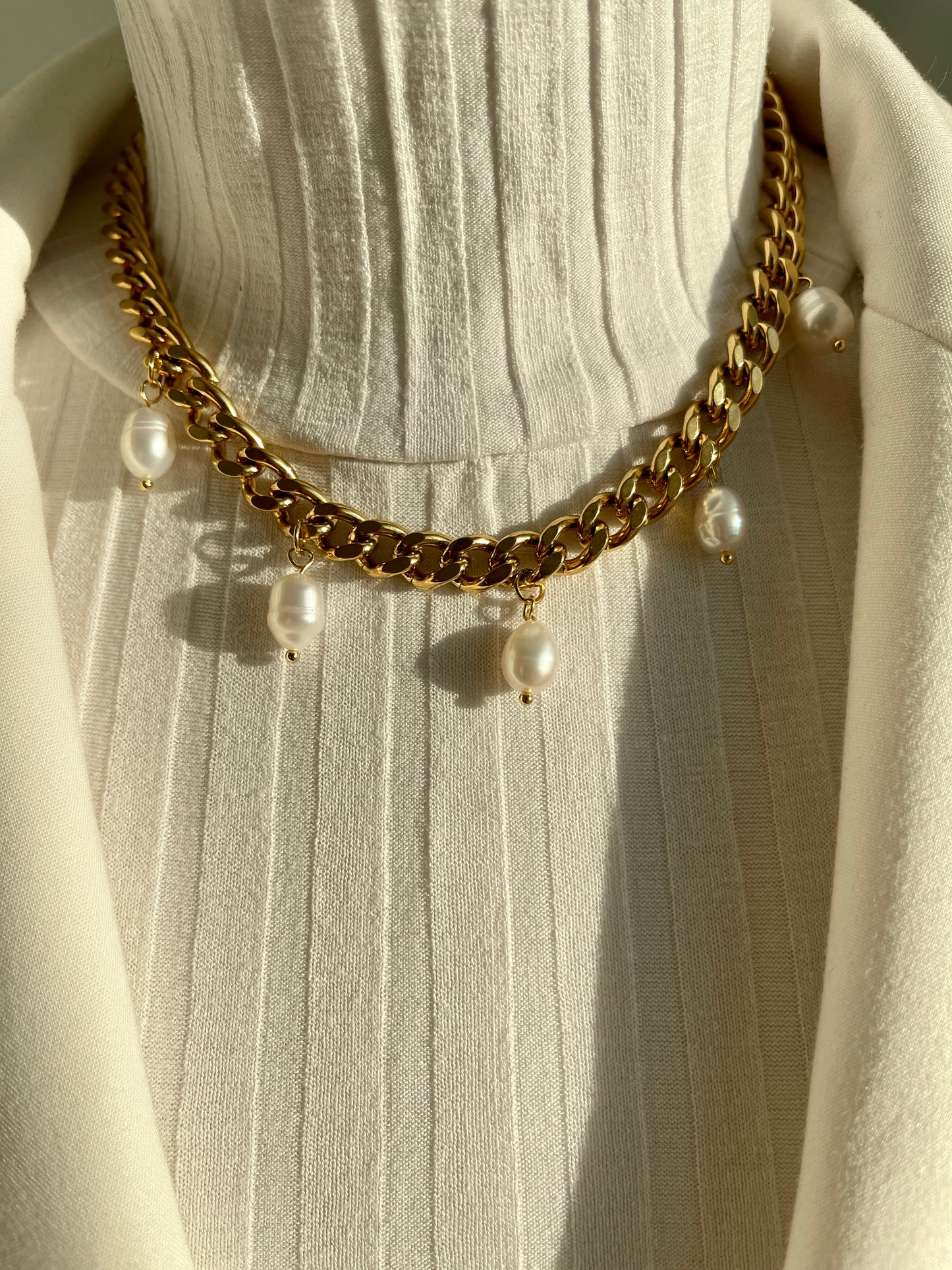 Madison Cuban Gold Chain Pearl Necklace