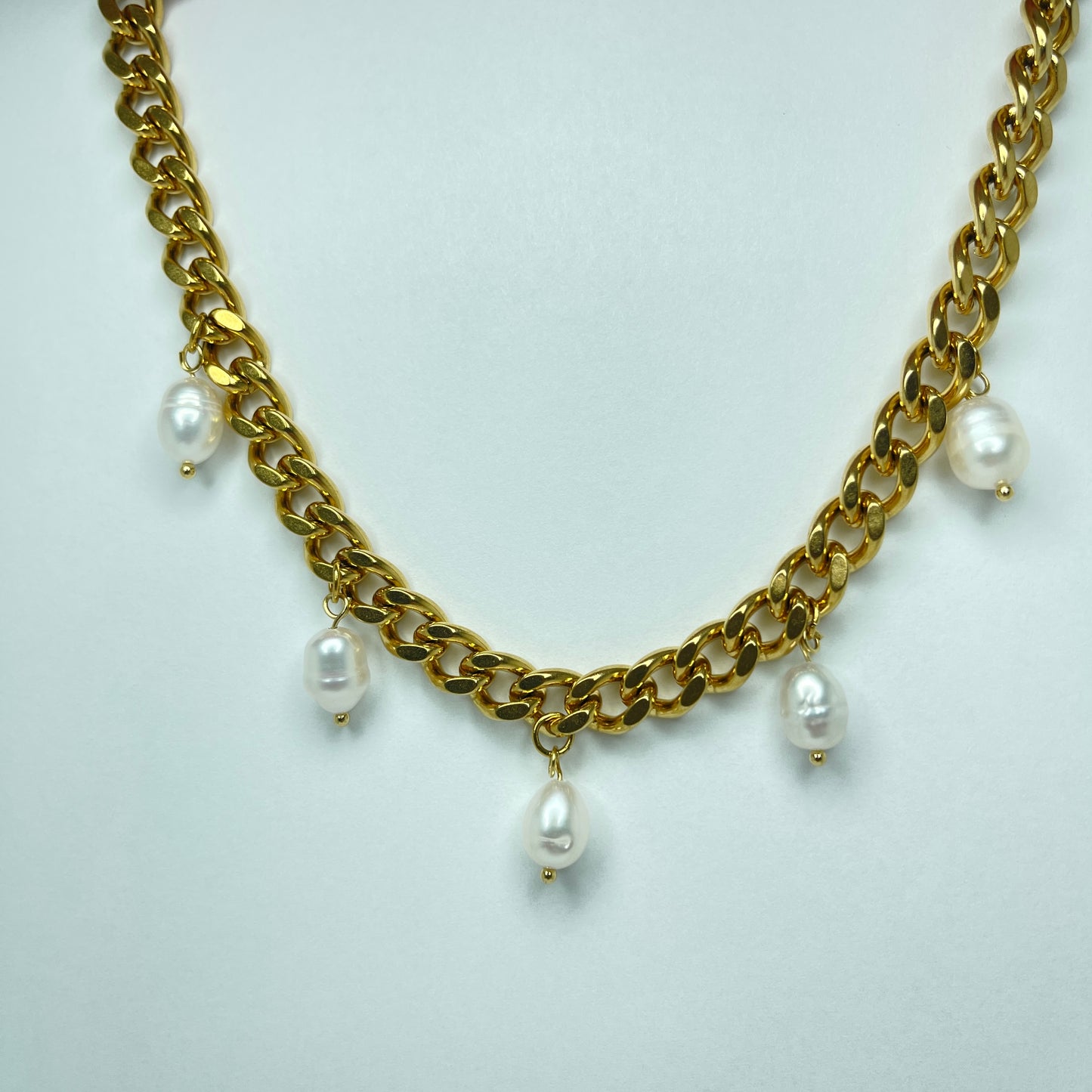 Madison Cuban Gold Chain Pearl Necklace